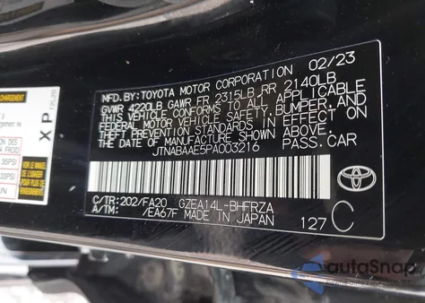 2023 Toyota Gr Corolla Core из США, поврежденный, VIN JTNABAAE5PA003216